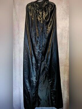 Black Satin Hooded Cloak Cape Long Adult Halloween Costume Vampire Witch Cosplay